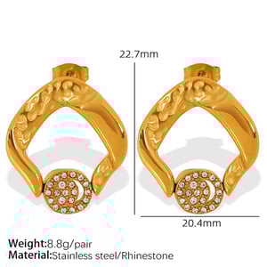 1 pair classic series retro geometric stainless steel  gold plated rhinestone women drop earrings h5